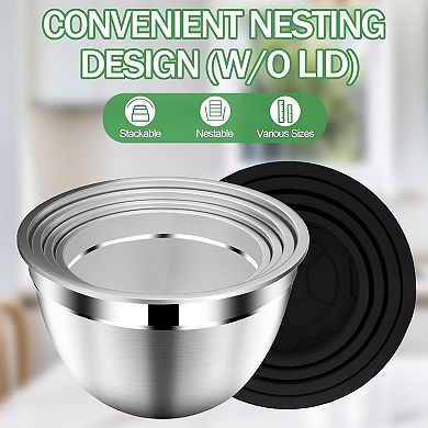 Mixing Bowls with Lids Set, Stainless Steel Mixing Bowls with Colander,Strainer with Mixing Bowl Set