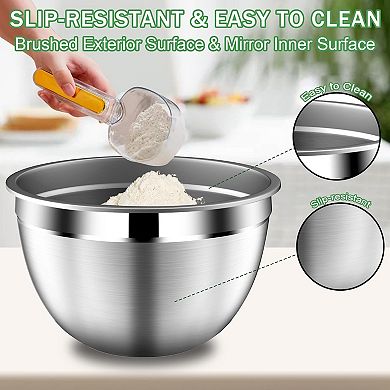 Mixing Bowls with Lids Set, Stainless Steel Mixing Bowls with Colander,Strainer with Mixing Bowl Set