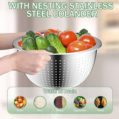 Mixing Bowls with Lids Set, Stainless Steel Mixing Bowls with Colander,Strainer with Mixing Bowl Set