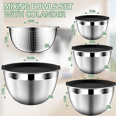 Mixing Bowls with Lids Set, Stainless Steel Mixing Bowls with Colander,Strainer with Mixing Bowl Set