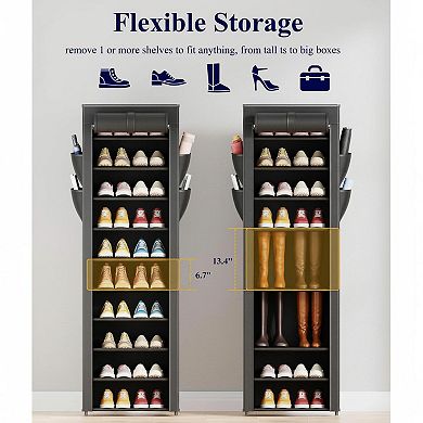 KAUFLY 10-Tier Shoe Rack w/ Dust Cover & Side Pockets, Rust-Proof