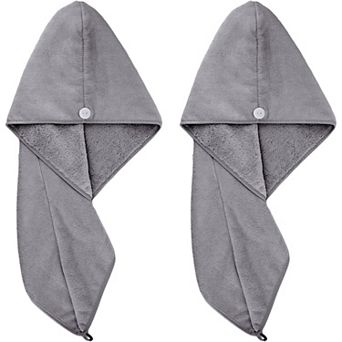 Microfiber Hair Turban Wrap Drying Towel (12x28 Large, 2 Dark Gray)