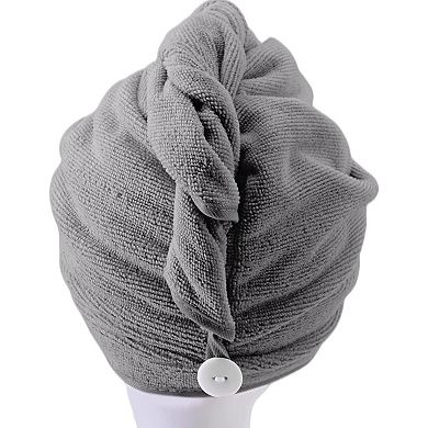 Microfiber Hair Turban Wrap Drying Towel (12x28 Large, 2 Dark Gray)