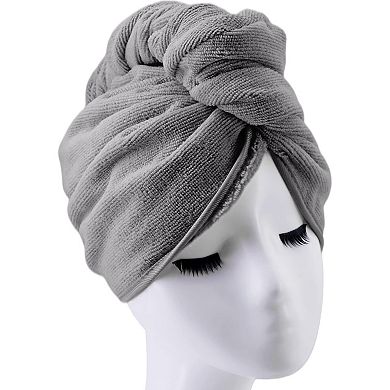 Microfiber Hair Turban Wrap Drying Towel (12x28 Large, 2 Dark Gray)