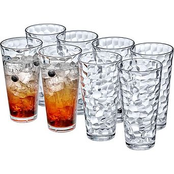 JUANWANG Set of 8 Plastic Tumblers, 24oz Clear, Shatter-Proof, Dishwasher Safe, Stackable