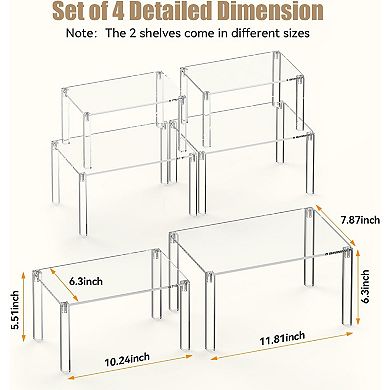 Great Ambitions Clear Cabinet Organizer Acrylic Shelf Riser Set of 4 for Kitchen Pantry Organizers