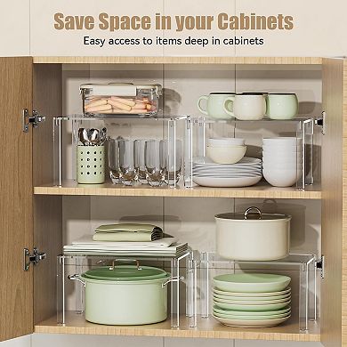 Great Ambitions Clear Cabinet Organizer Acrylic Shelf Riser Set of 4 for Kitchen Pantry Organizers