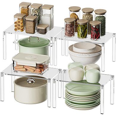 Great Ambitions Clear Cabinet Organizer Acrylic Shelf Riser Set of 4 for Kitchen Pantry Organizers