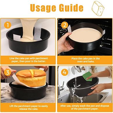 JUANWANG 3-Pack 8" Nonstick Cake Pans, 100 Pcs Parchment Paper, Carbon Steel