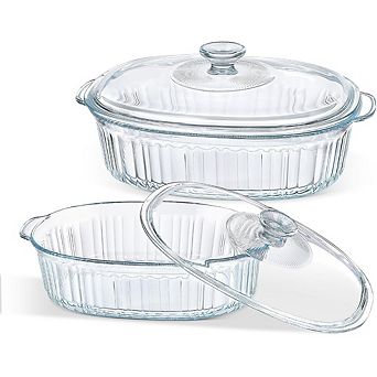 JUANWANG 4 pc Glass Casserole Baking Dish, Set of 2 Casseroles With Glass Lids, 1.9-qt and 3-qt