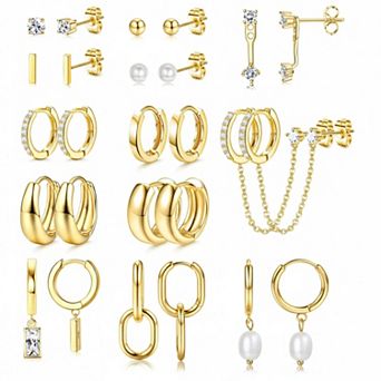 KAUFLY 13 Pairs Small Stud Hoop Huggie Earrings Set Women Dainty Lightweight Non Tarnish