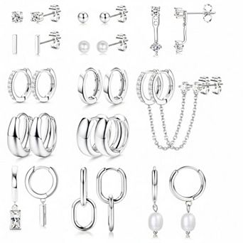 KAUFLY 13 Pairs Small Stud Hoop Huggie Earrings Set Women Dainty Lightweight Non Tarnish