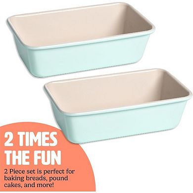 JUANWANG 2-Pack Ceramic Loaf Pans, 9x5-Inch, Nonstick & Oven Safe, Aqua