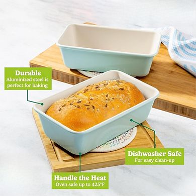 JUANWANG 2-Pack Ceramic Loaf Pans, 9x5-Inch, Nonstick & Oven Safe, Aqua