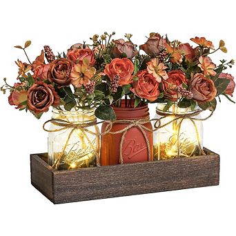 Great Ambitions 3 pc Mason Jar Centerpiece Set with Wood Tray & LED Light