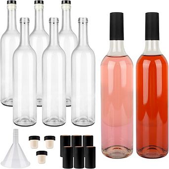 Great Ambitions 8-Pack 750ml Glass Bottles, Cork Lids & PVC Caps, Empty for Home Brewing