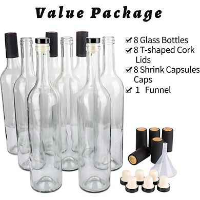 Great Ambitions 8-Pack 750ml Glass Bottles, Cork Lids & PVC Caps, Empty for Home Brewing