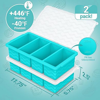 1-Cup Soup Freezer Tray 2-Pack: Leakproof Lids, Perfect 250mL Portions & Easy Pop Ice Cubes