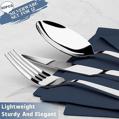 60 Piece Silverware Set For 12, For Home Kitchen Restaurant Hotel, Durable,Dishwasher Safe