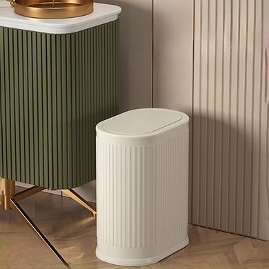 JUANWANG 1.6 Gal Slim Trash Can with Lid, Press-Top Small Garbage Bin for Home Office