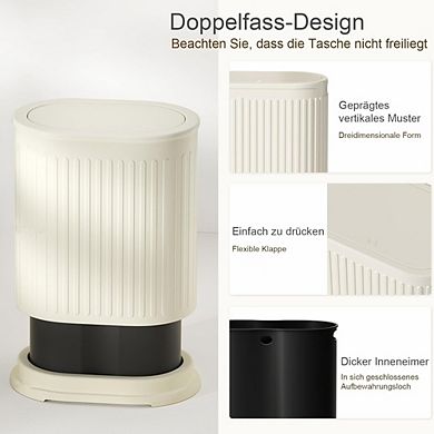 JUANWANG 1.6 Gal Slim Trash Can with Lid, Press-Top Small Garbage Bin for Home Office