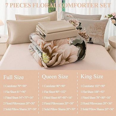 Reversible Peony Floral Comforter Set Breathable Polyester All Season