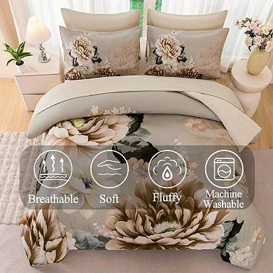 Reversible Peony Floral Comforter Set Breathable Polyester All Season