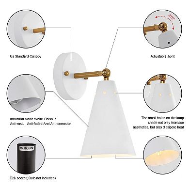 Wall Sconces Set of 2 Modern Hardwired Metal Shade Adjustable Arm Swing Lamp Indoor Light