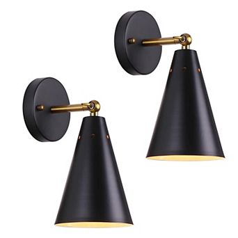 Wall Sconces Set of 2 Modern Hardwired Metal Shade Adjustable Arm Swing Lamp Indoor Light