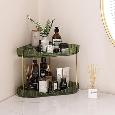 2-Tier Plastic Corner Counter Organizer, Bathroom & Vanity Storage Shelf