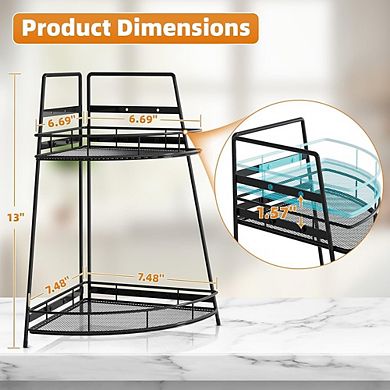 2-Tier Metal Corner Counter Organizer, Bathroom & Vanity Storage with Hooks