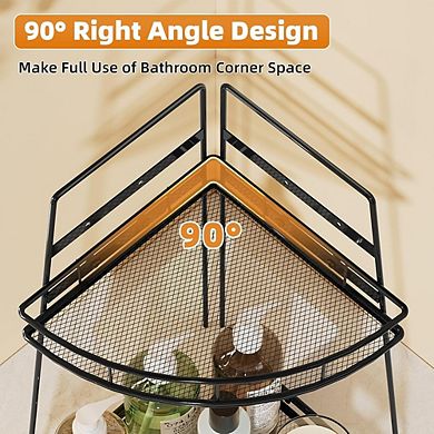 2-Tier Metal Corner Counter Organizer, Bathroom & Vanity Storage with Hooks