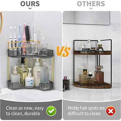 2-Tier Corner Counter Organizer, Bathroom & Vanity Storage with Brush Holder