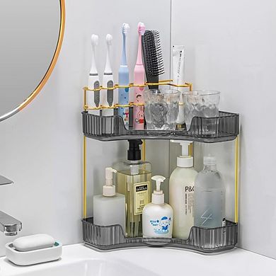 2-Tier Corner Counter Organizer, Bathroom & Vanity Storage with Brush Holder
