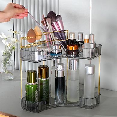 2-Tier Corner Counter Organizer, Bathroom & Vanity Storage with Brush Holder