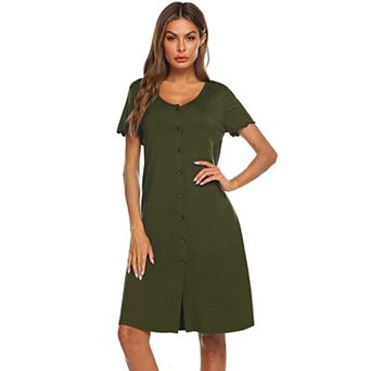 Ekouaer Womens Nightgowns Soft Sleepwear Sleep Shirt Short Sleeve Nightshirt Button Down Sleepshirt
