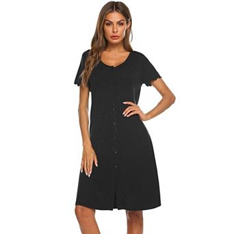 Ekouaer Womens Nightgowns Soft Sleepwear Sleep Shirt Short Sleeve Nightshirt Button Down Sleepshirt