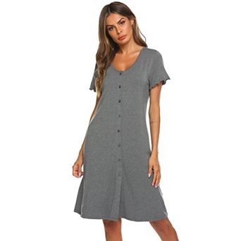 Ekouaer Womens Nightgowns Soft Sleepwear Sleep Shirt Short Sleeve Nightshirt Button Down Sleepshirt