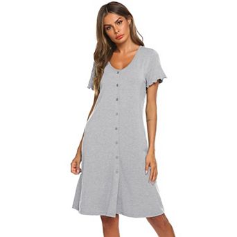 Ekouaer Womens Nightgowns Soft Sleepwear Sleep Shirt Short Sleeve Nightshirt Button Down Sleepshirt
