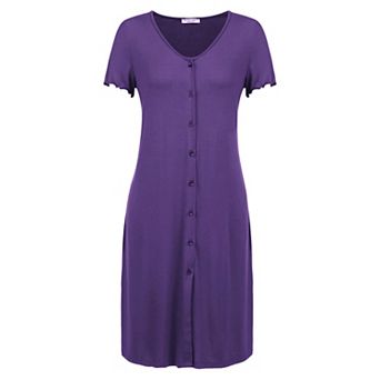 Ekouaer Womens Nightgowns Soft Sleepwear Sleep Shirt Short Sleeve Nightshirt Button Down Sleepshirt