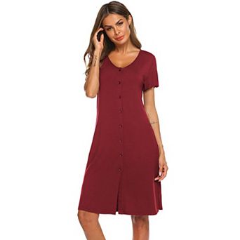 Ekouaer Womens Nightgowns Soft Sleepwear Sleep Shirt Short Sleeve Nightshirt Button Down Sleepshirt