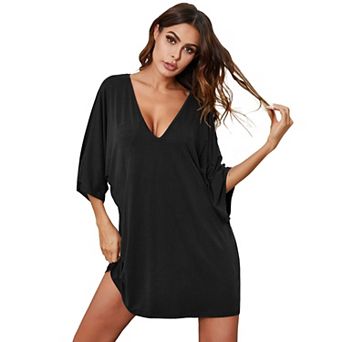 Ekouaer Womens Sleepshirt Nightgown Batwing Nightshirt Oversized Sleepwear
