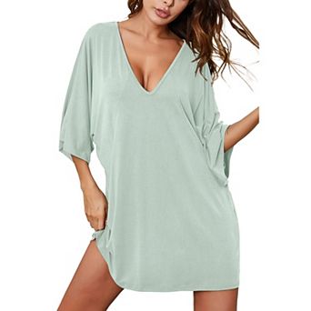 Ekouaer Womens Sleepshirt Nightgown Batwing Nightshirt Oversized Sleepwear