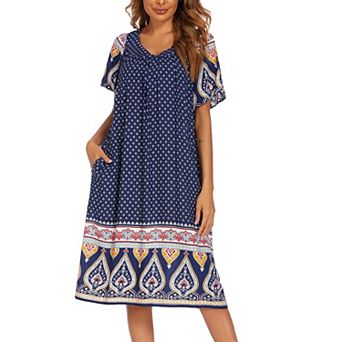 Ekouaer Womens House Dresses with Pockets Pleated Mumu Dress Cooling