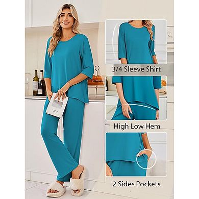 Ekouaer Women's Comfy Pajama Set with Three Quarter Sleeve Top