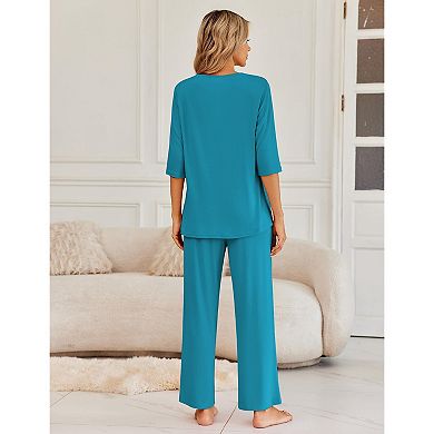 Ekouaer Women's Comfy Pajama Set with Three Quarter Sleeve Top