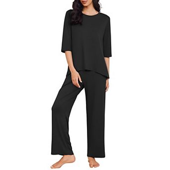 Ekouaer Three Quarter Sleeve Pajamas for Women Set Two Pieces Lounge Sets Comfy Pj Loungewear