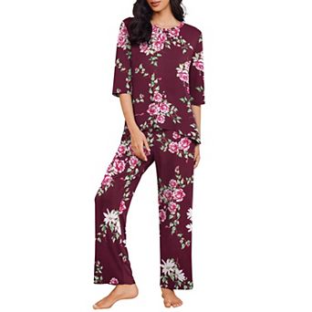 Ekouaer Women's Comfy Pajama Set with Three Quarter Sleeve Top