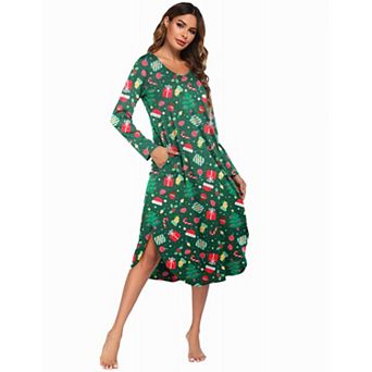 Ekouaer Womens Nightgown V Neck Nightshirts Long Sleeve Sleepwear with Pockets