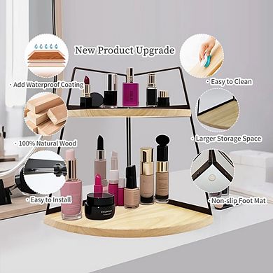 2-Tier Wooden Counter Organizer, Bathroom & Vanity Storage Shelf